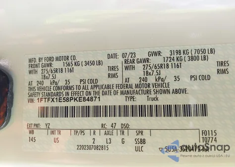 2023 Ford F-150 Xlt из США, поврежденный, VIN 1FTFX1E58PKE84871